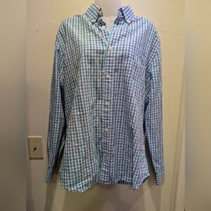 GAP Men's Blue and Green Checkered Shirt Size Large